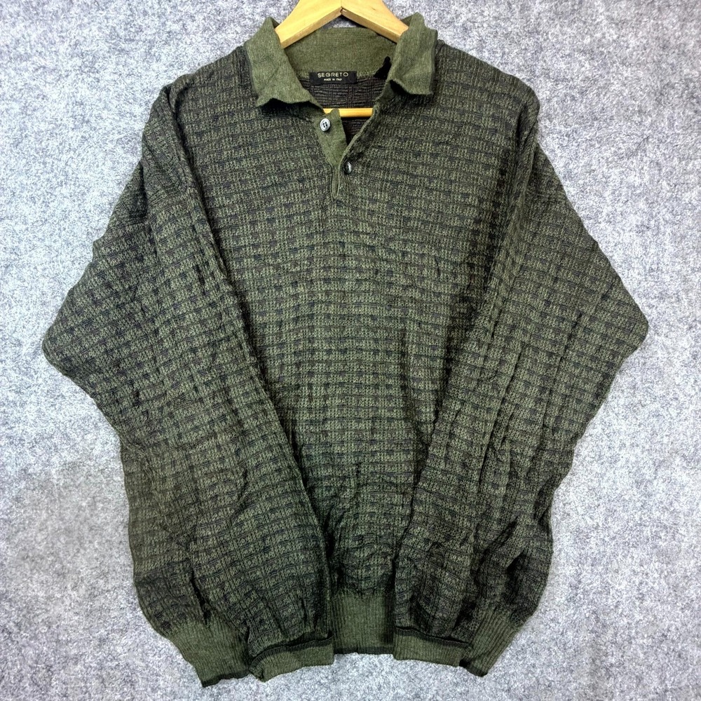 Vintage Segreto Sweater Men Large Olive Green Wool Heritage Preppy Dark Academia